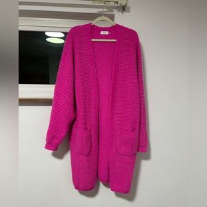 Hot Pink Long Cardigan Sweater